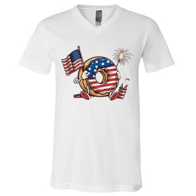 Funny 4th Of July Independence Donut Touch My Freedom V-Neck T-Shirt
