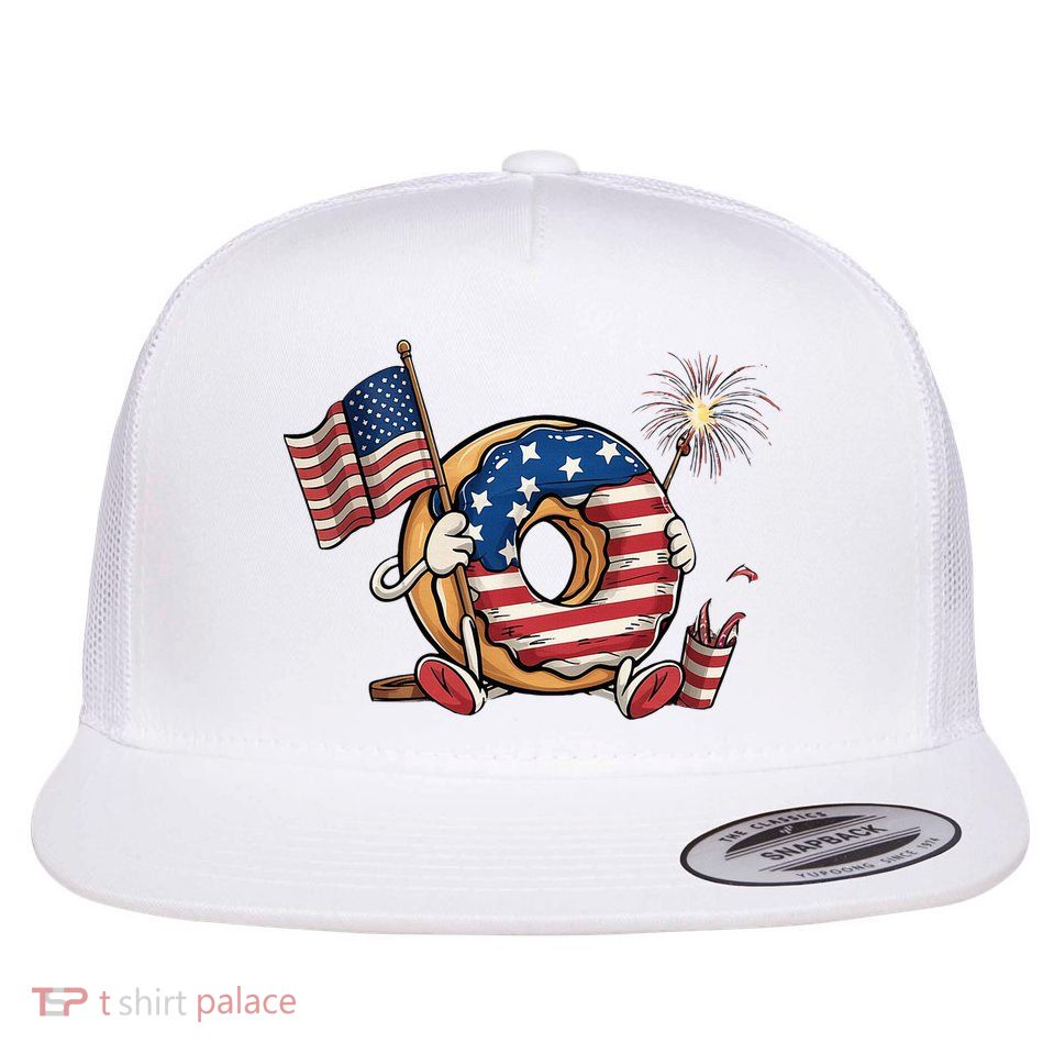 Funny 4th Of July Independence Donut Touch My Freedom Flat Bill Trucker Hat