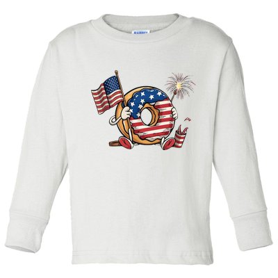 Funny 4th Of July Independence Donut Touch My Freedom Toddler Long Sleeve Shirt