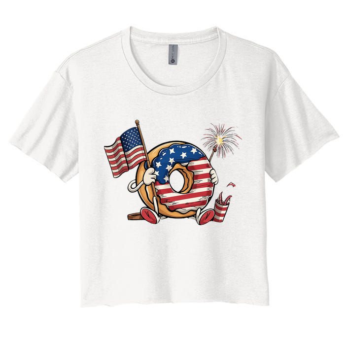Funny 4th Of July Independence Donut Touch My Freedom Crop Top