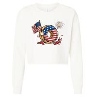 Funny 4th Of July Independence Donut Touch My Freedom Cropped Pullover Crew