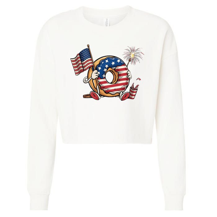 Funny 4th Of July Independence Donut Touch My Freedom Cropped Pullover Crew