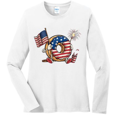 Funny 4th Of July Independence Donut Touch My Freedom Ladies Long Sleeve Shirt