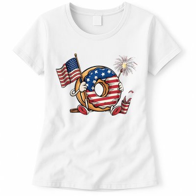 Funny 4th Of July Independence Donut Touch My Freedom Womens T-Shirt