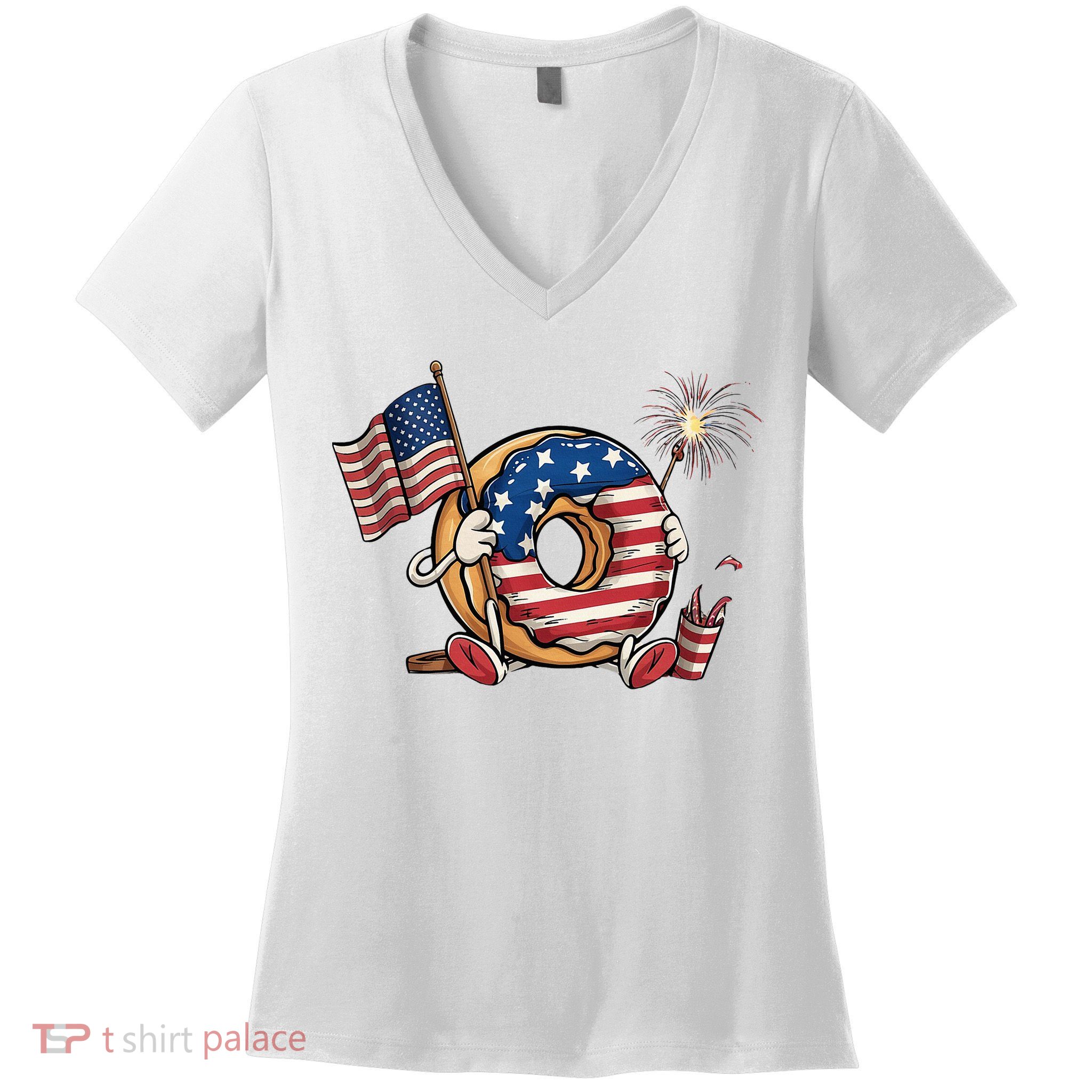 Funny 4th Of July Independence Donut Touch My Freedom Women's V-Neck T-Shirt