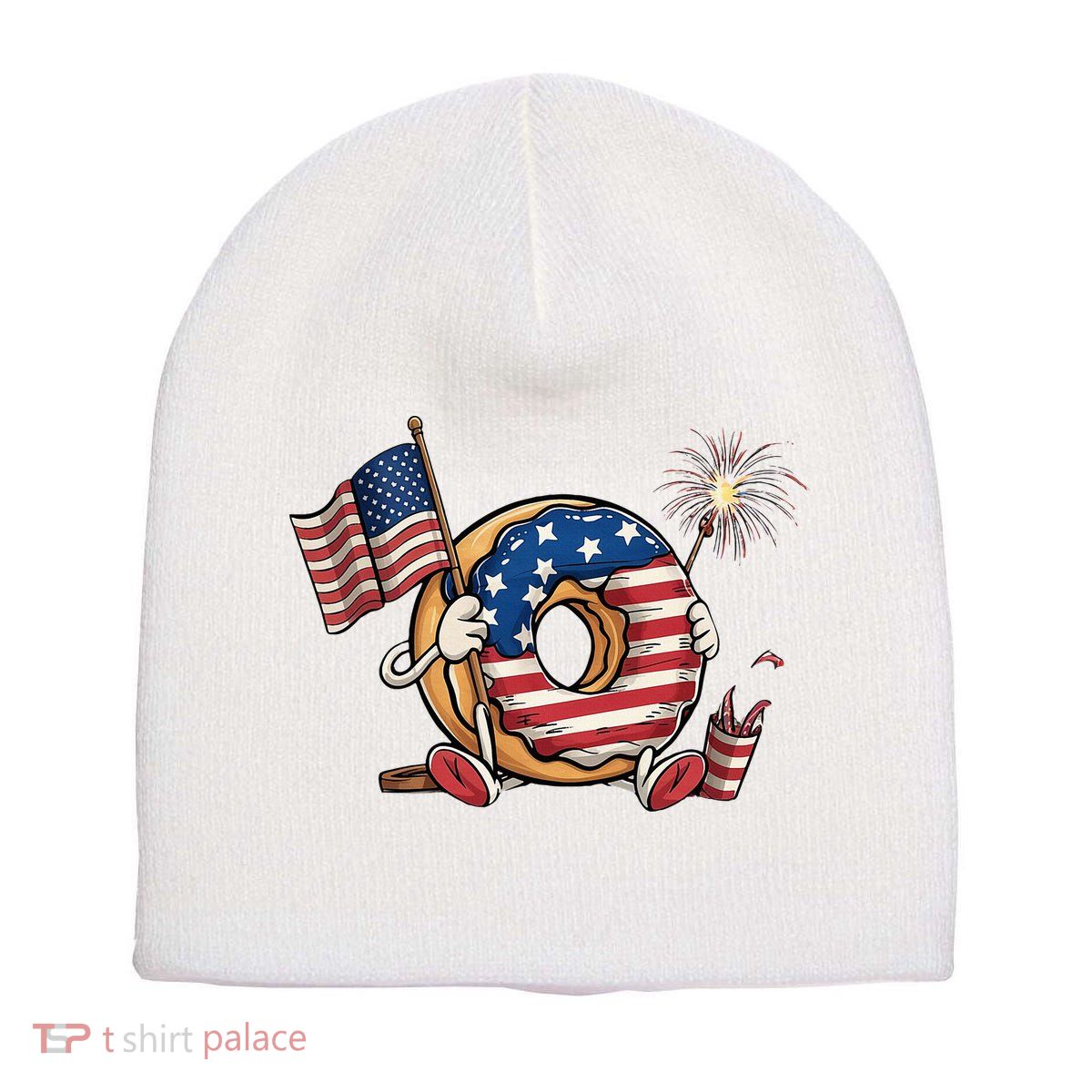 Funny 4th Of July Independence Donut Touch My Freedom Short Acrylic Beanie