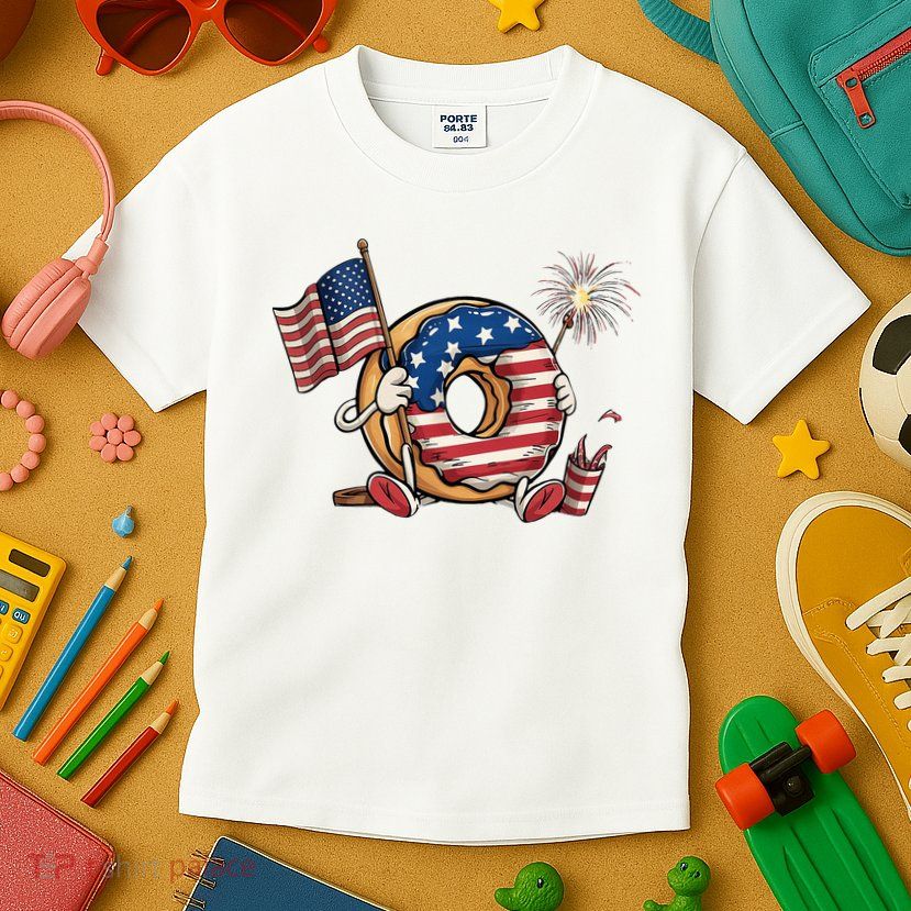Funny 4th Of July Independence Donut Touch My Freedom Kids T-Shirt