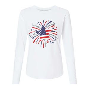 Firework 4th Of July American Flag Womens Cotton Relaxed Long Sleeve T-Shirt