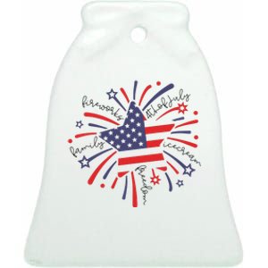 Firework 4th Of July American Flag Ceramic Bell Ornament