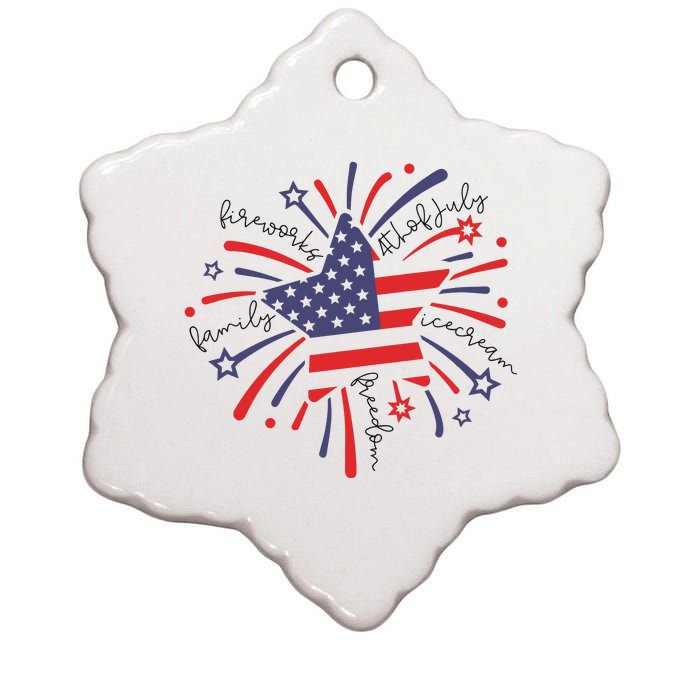 Firework 4th Of July American Flag Ceramic Star Ornament