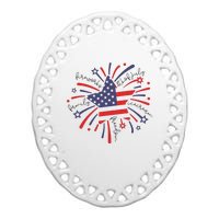 Firework 4th Of July American Flag Ceramic Oval Ornament