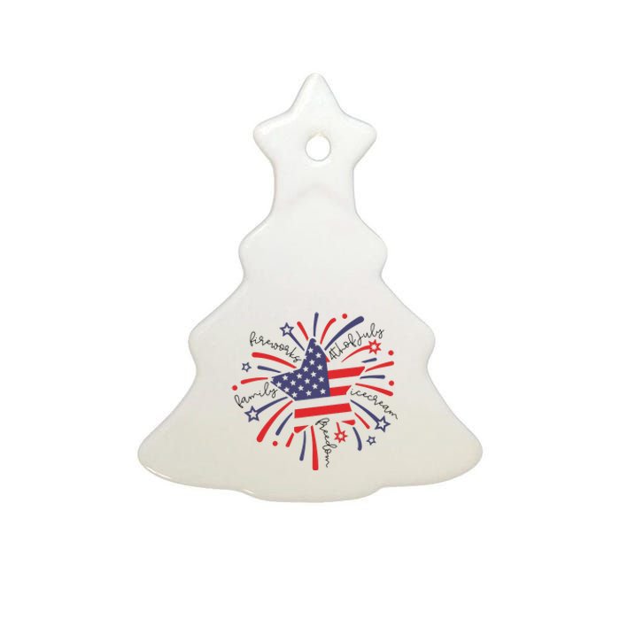 Firework 4th Of July American Flag Ceramic Tree Ornament