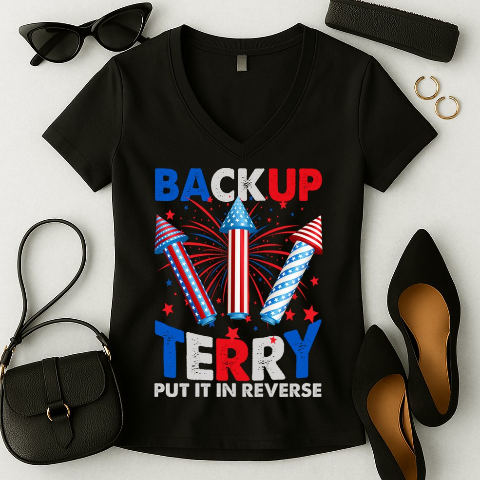 Fouth 4th Of July Back Up Terry Put It In Reverse Women's V-Neck T-Shirt