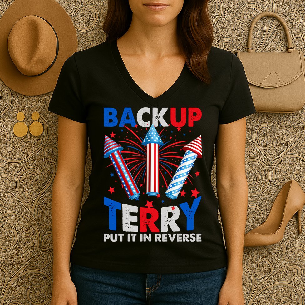 Fouth 4th Of July Back Up Terry Put It In Reverse Women's V-Neck T-Shirt
