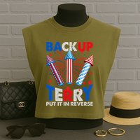 Fouth 4th Of July Back Up Terry Put It In Reverse Garment-Dyed Women's Muscle Tee