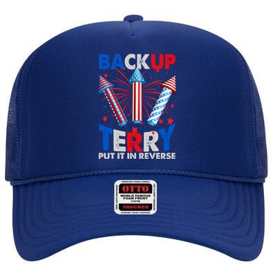 Fouth 4th Of July Back Up Terry Put It In Reverse High Crown Mesh Back Trucker Hat