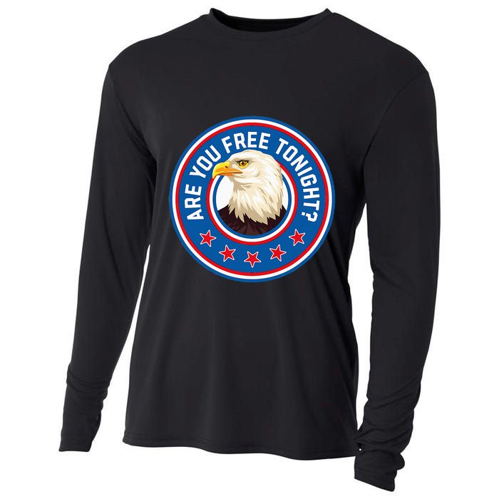 Funny 4th Of July Bald Eagle Are You Free Tonight Usa Cooling Performance Long Sleeve Crew