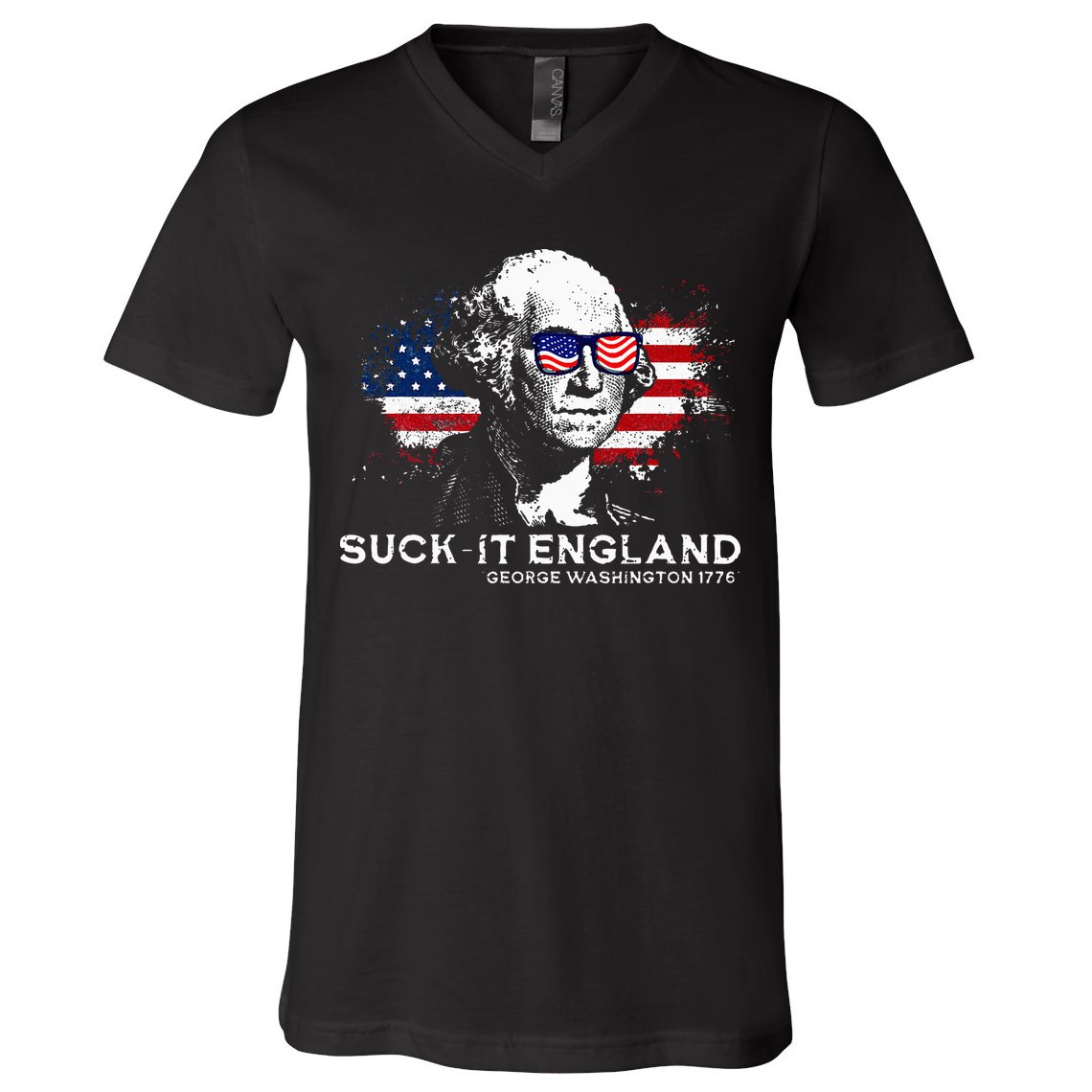 Funny 4th Of July George Washington 1776 Suck It England V-Neck T-Shirt