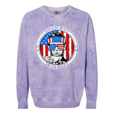 Funny 4th Of July Sippin On Libertea Liberty Usa Flag Colorblast Crewneck Sweatshirt