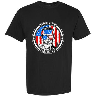 Funny 4th Of July Sippin On Libertea Liberty Usa Flag Garment-Dyed Heavyweight T-Shirt