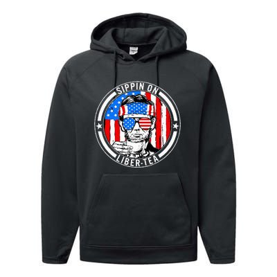 Funny 4th Of July Sippin On Libertea Liberty Usa Flag Performance Fleece Hoodie