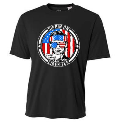 Funny 4th Of July Sippin On Libertea Liberty Usa Flag Cooling Performance Crew T-Shirt