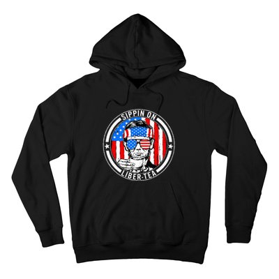 Funny 4th Of July Sippin On Libertea Liberty Usa Flag Hoodie