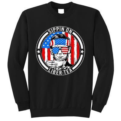 Funny 4th Of July Sippin On Libertea Liberty Usa Flag Sweatshirt