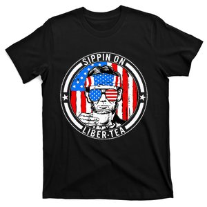 Funny 4th Of July Sippin On Libertea Liberty Usa Flag T-Shirt