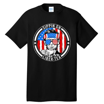 Funny 4th Of July Sippin On Libertea Liberty Usa Flag Tall T-Shirt