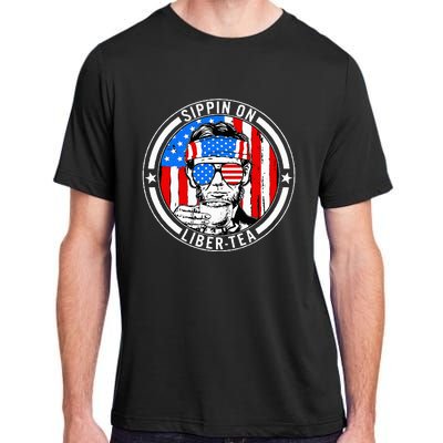 Funny 4th Of July Sippin On Libertea Liberty Usa Flag Adult ChromaSoft Performance T-Shirt