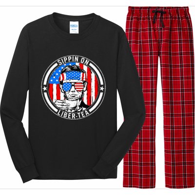 Funny 4th Of July Sippin On Libertea Liberty Usa Flag Long Sleeve Pajama Set