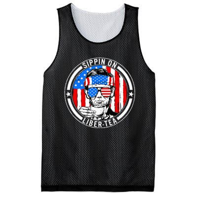 Funny 4th Of July Sippin On Libertea Liberty Usa Flag Mesh Reversible Basketball Jersey Tank