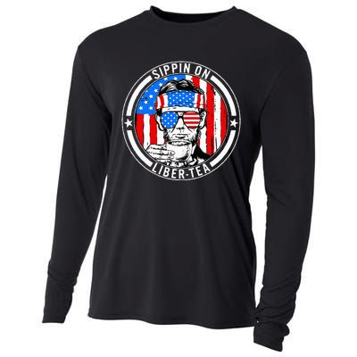 Funny 4th Of July Sippin On Libertea Liberty Usa Flag Cooling Performance Long Sleeve Crew