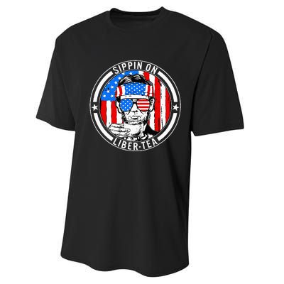 Funny 4th Of July Sippin On Libertea Liberty Usa Flag Performance Sprint T-Shirt