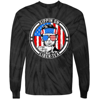 Funny 4th Of July Sippin On Libertea Liberty Usa Flag Tie-Dye Long Sleeve Shirt