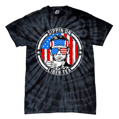 Funny 4th Of July Sippin On Libertea Liberty Usa Flag Tie-Dye T-Shirt