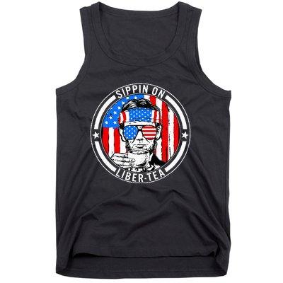 Funny 4th Of July Sippin On Libertea Liberty Usa Flag Tank Top