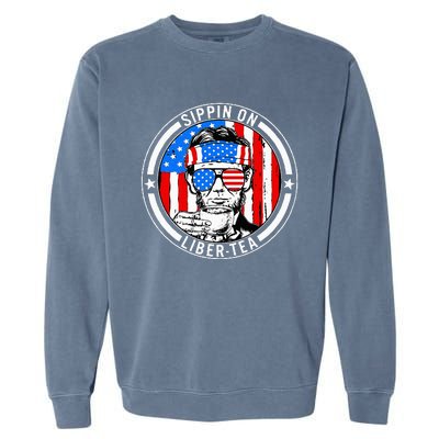 Funny 4th Of July Sippin On Libertea Liberty Usa Flag Garment-Dyed Sweatshirt