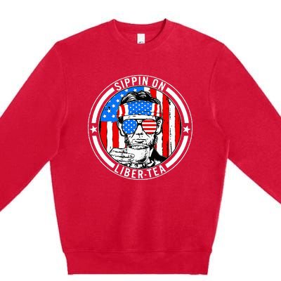 Funny 4th Of July Sippin On Libertea Liberty Usa Flag Premium Crewneck Sweatshirt