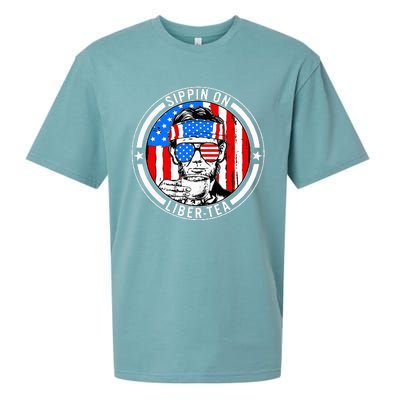 Funny 4th Of July Sippin On Libertea Liberty Usa Flag Sueded Cloud Jersey T-Shirt