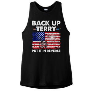 Fourth 4th Of July Back Up Terry Put It In Reverse USA Flag Ladies PosiCharge Tri-Blend Wicking Tank