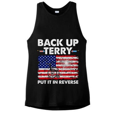 Fourth 4th Of July Back Up Terry Put It In Reverse USA Flag Ladies PosiCharge Tri-Blend Wicking Tank