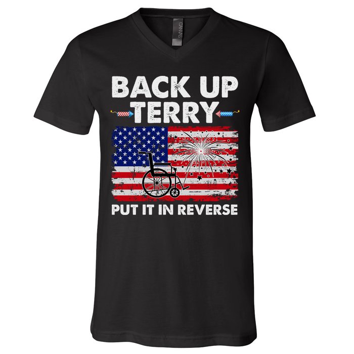 Fourth 4th Of July Back Up Terry Put It In Reverse USA Flag V-Neck T-Shirt
