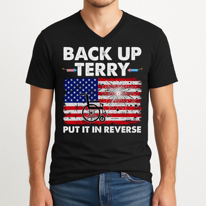 Fourth 4th Of July Back Up Terry Put It In Reverse USA Flag V-Neck T-Shirt