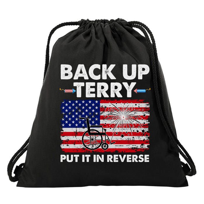 Fourth 4th Of July Back Up Terry Put It In Reverse USA Flag Drawstring Bag