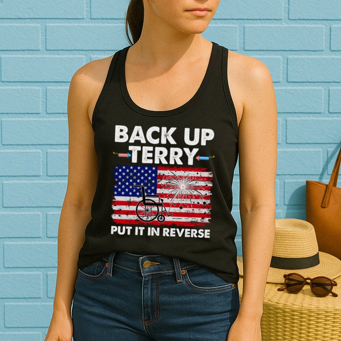Fourth 4th Of July Back Up Terry Put It In Reverse USA Flag Womens Tank Top