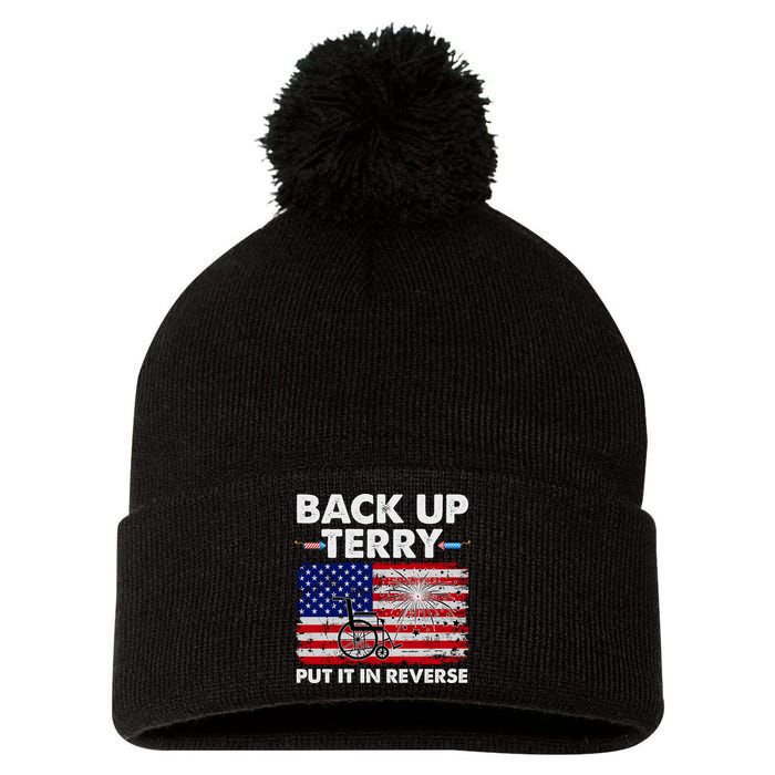 Fourth 4th Of July Back Up Terry Put It In Reverse USA Flag Pom Pom 12in Knit Beanie