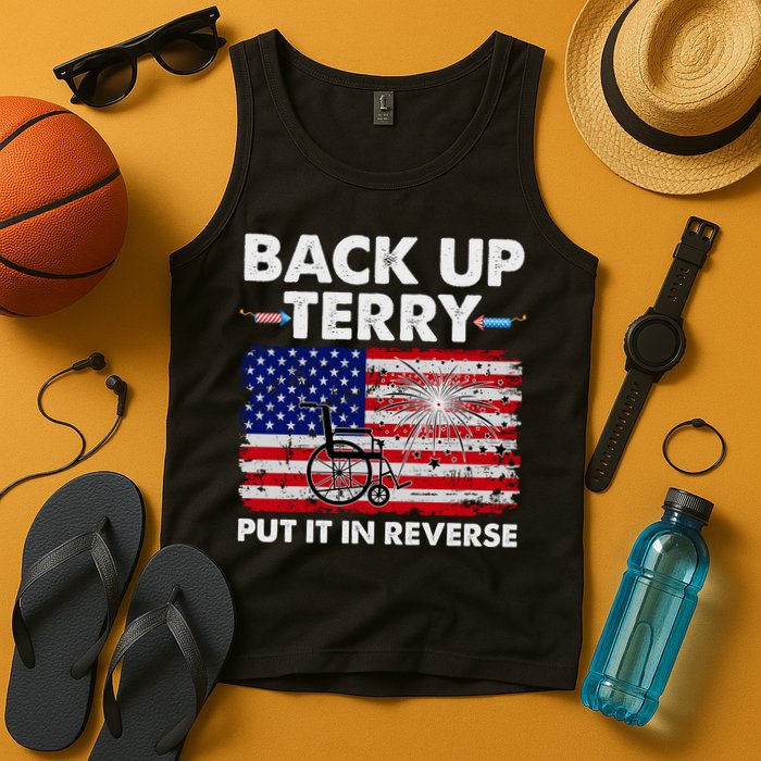 Fourth 4th Of July Back Up Terry Put It In Reverse USA Flag Tank Top