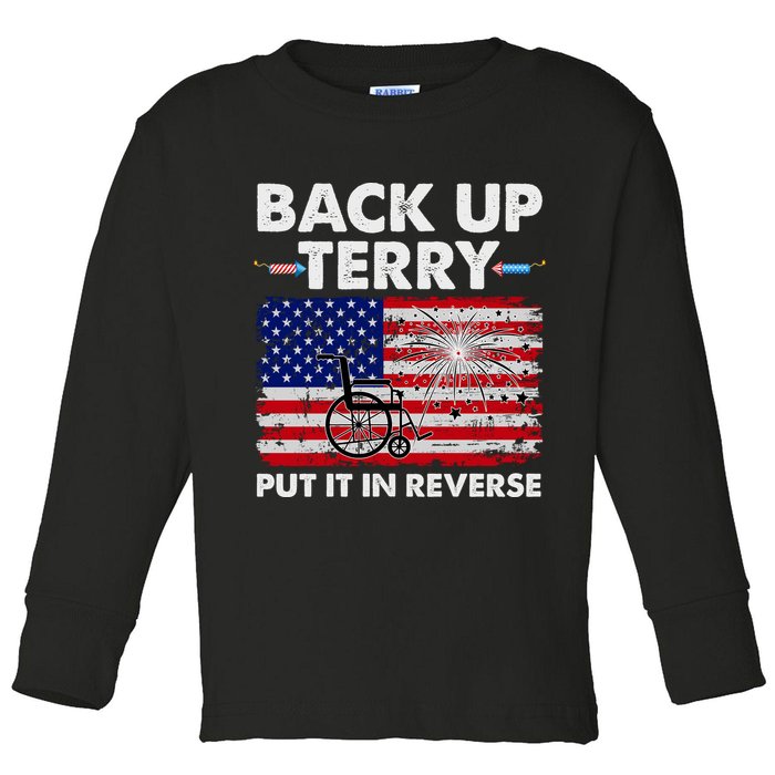Fourth 4th Of July Back Up Terry Put It In Reverse USA Flag Toddler Long Sleeve Shirt